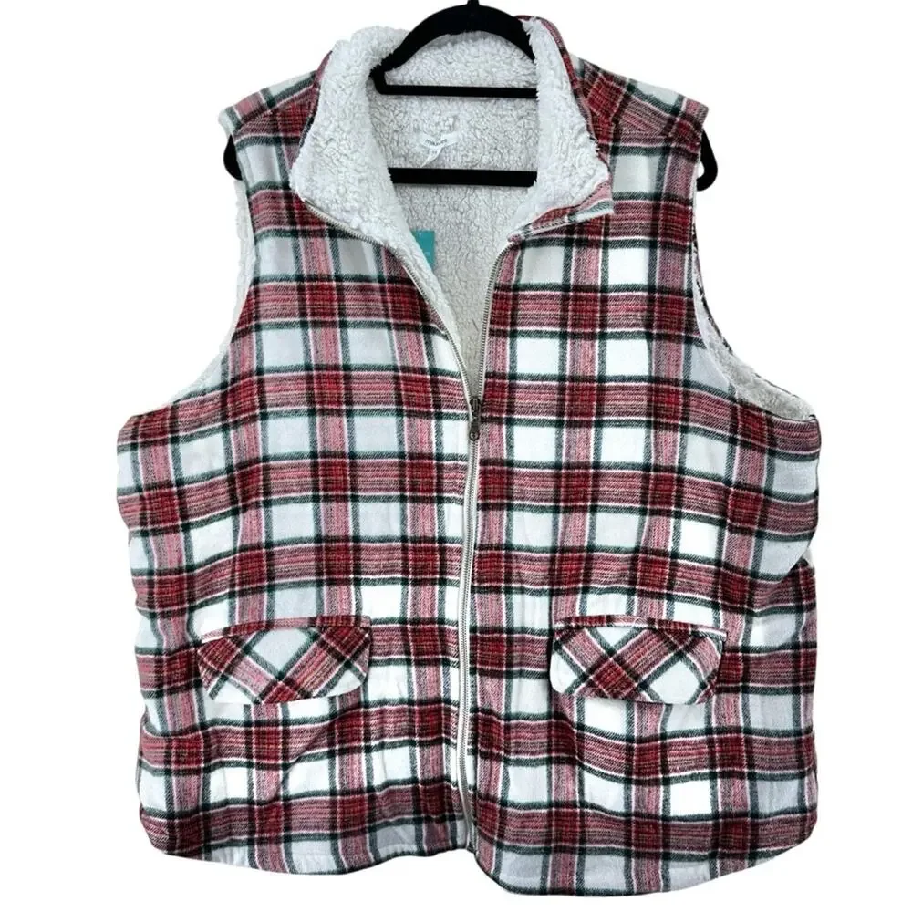 NWT Maurices plaid check Sherpa faux fur lined full zip vest women’s size 2x - Picture 2 of 8